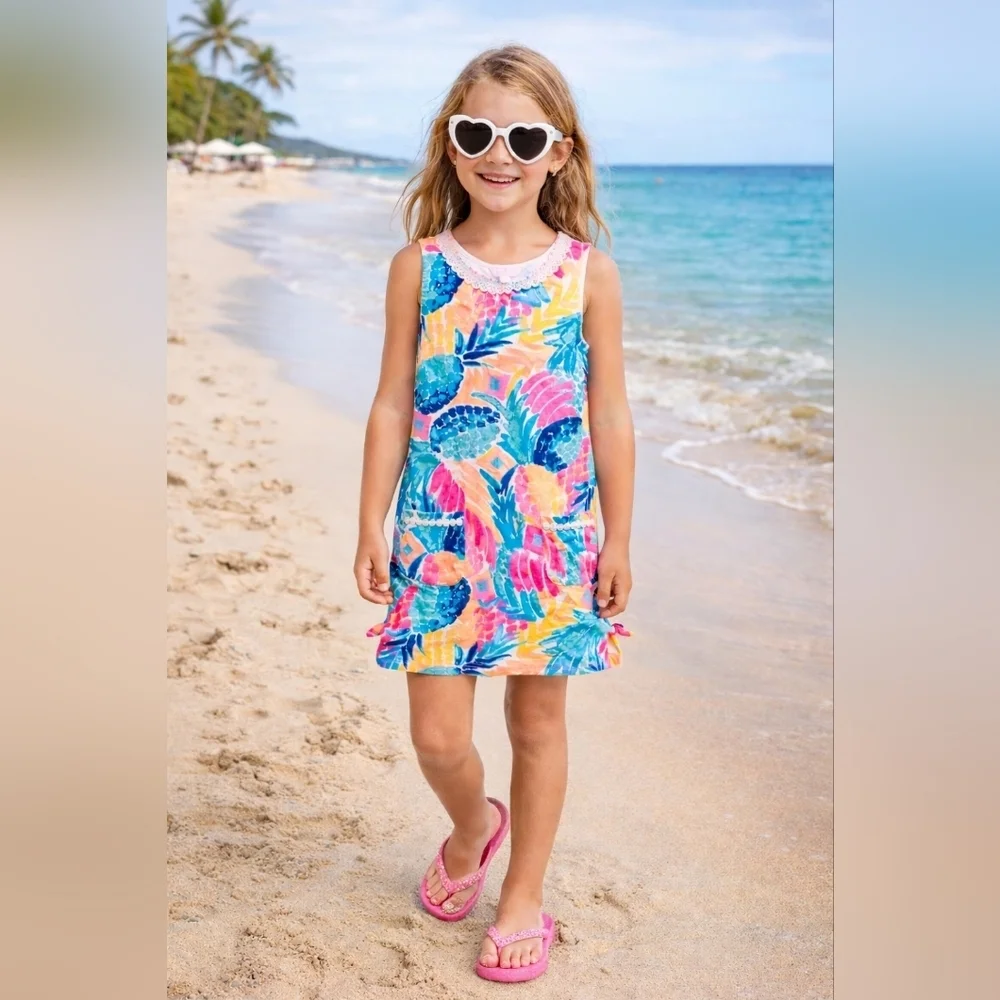 Lilly Pulitzer Colorful Tropical Pinapple Print Shift Kids Dress